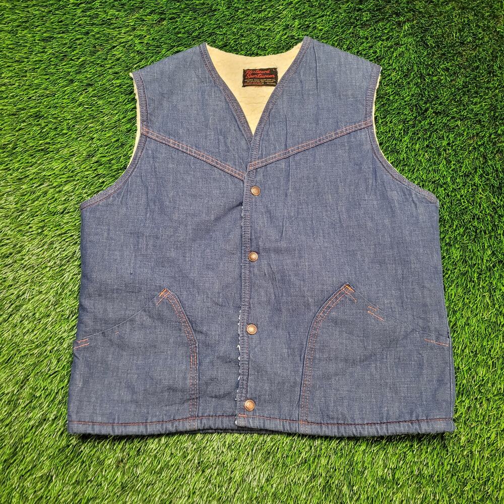 Vintage 70s Fleetwood Denim Vest Mens M Sherpa Lined Western Biker USA